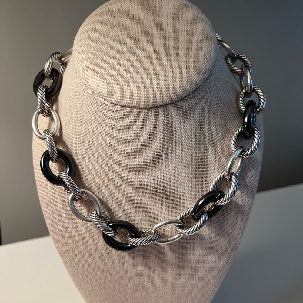 David Yurman Extra Large Oval Link Sterling Ceramic Necklace